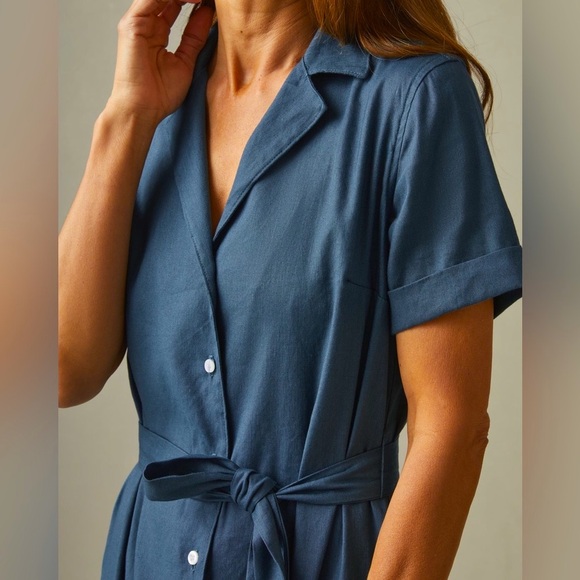 Elegant Blue Midi Shirt Dress - Picture 5 of 14